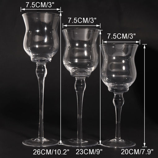 Picture of 3Pcs Clear Candle Lantern Glass Cup Holder Long Stem Stand Wedding Party Home Decor
