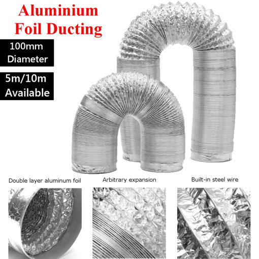 Picture of 5/10M 100mm Aluminum Foil Flexible Ducting  Air Ventilation Duct Hydroponic