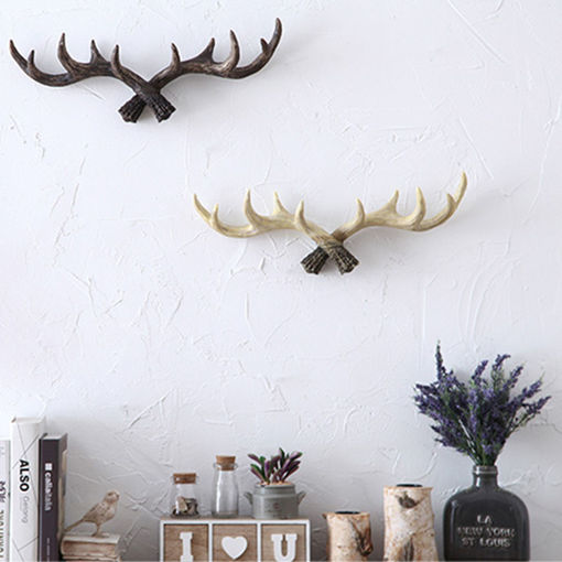 Immagine di Rustic Reindeer Stag Deer Antlers Coat Wall Hooks Decorative Wall Art Gift